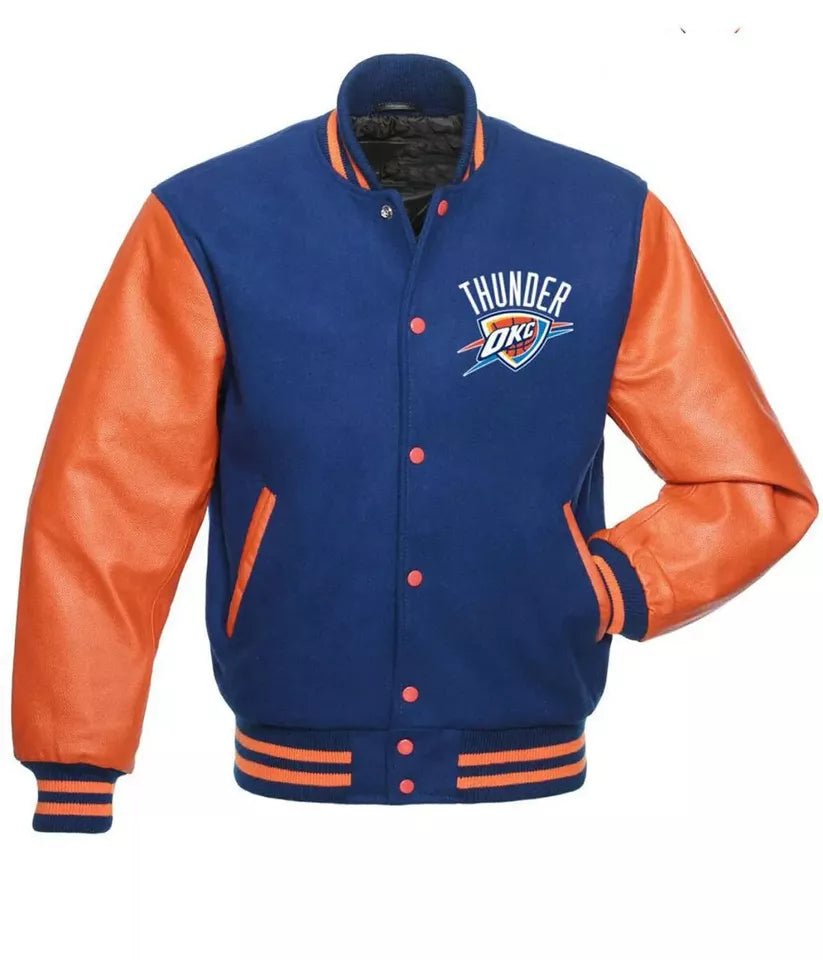 Letterman Oklahoma City Thunder Blue and Orange Varsity Jacket - NBA