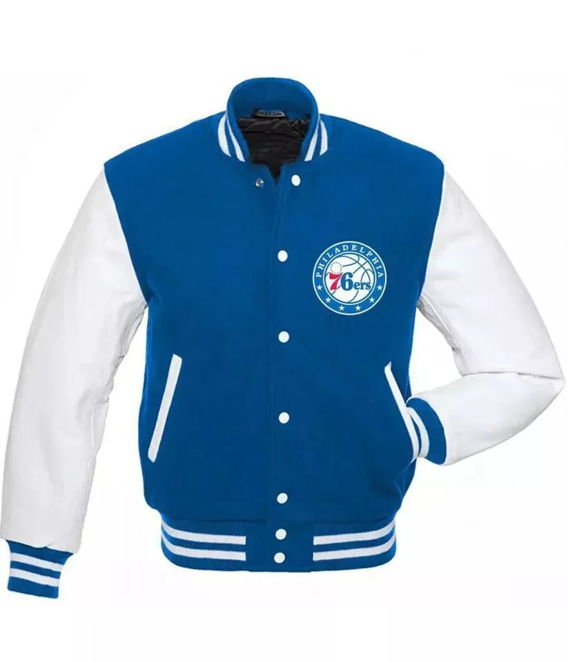 Letterman Philadelphia 76ers Wool with Genuine Leather sleeves Varsity Jacket blue and white - NBA