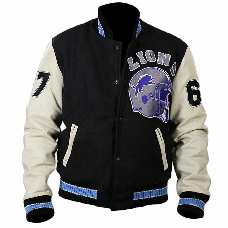 Letterman Detroit Lions Black Varsity Jacket - NFL