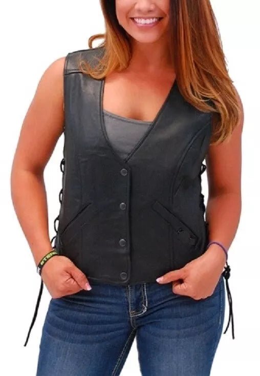 Genuine Sheepskin Fashion Women Leather vest - Black