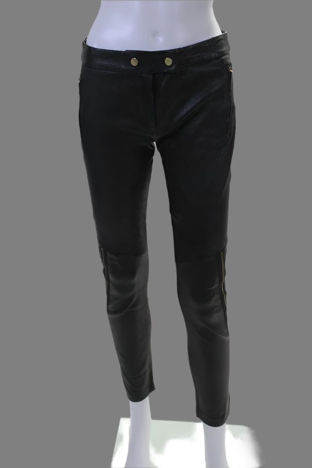 Camilla And Marc Womens Mid Rise Zipper Trim Leather Pants Black