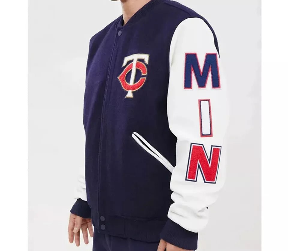 Men Letterman Minnesota Twins Navy and White Varsity Jacket - MLB - Image 3