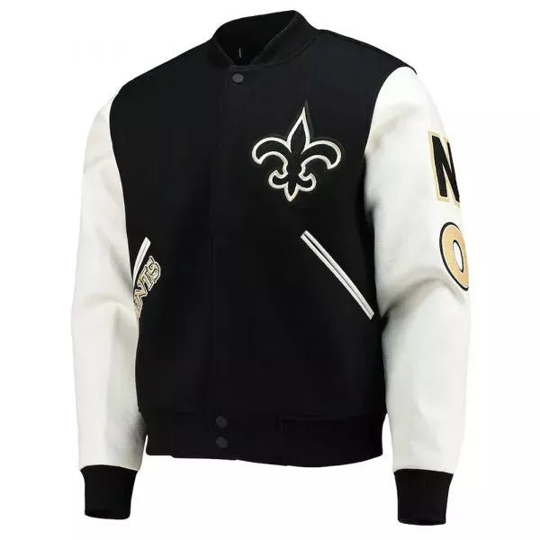 Letterman New Orleans Saints Black and White Varsity Jacket - NFL