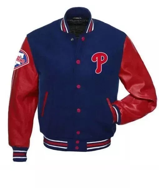 Men Letterman Philadelphia Phillies Varsity Jacket Wool With Genuine Leather Sleeves - MLB