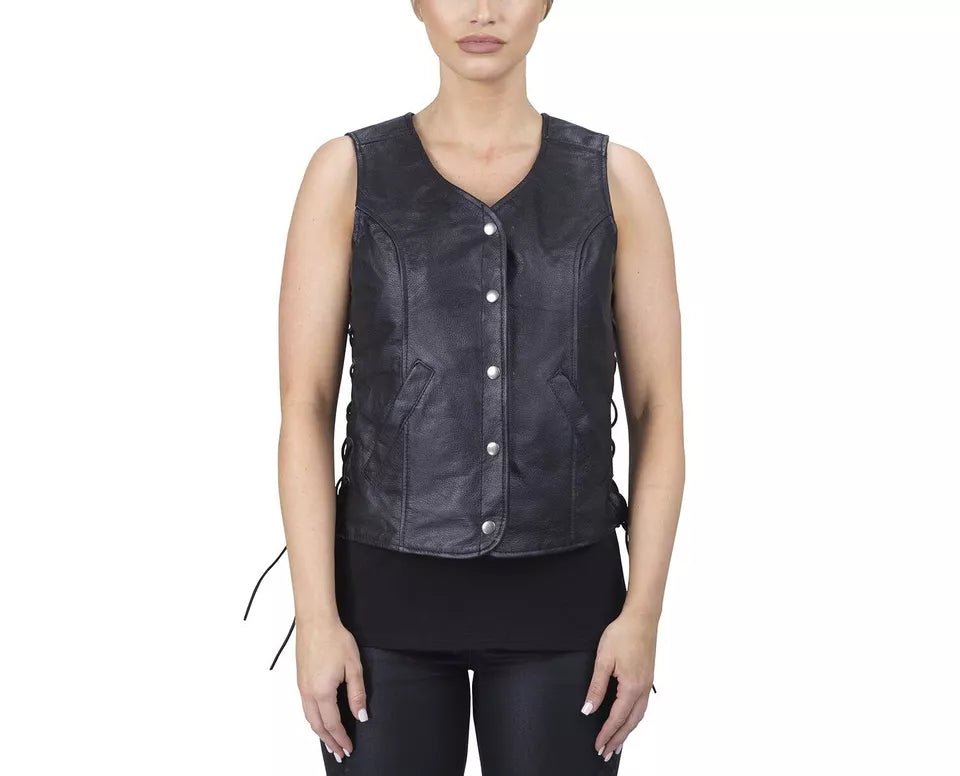Black Women Genuine Leather vest Biker Sheepskin Fashion