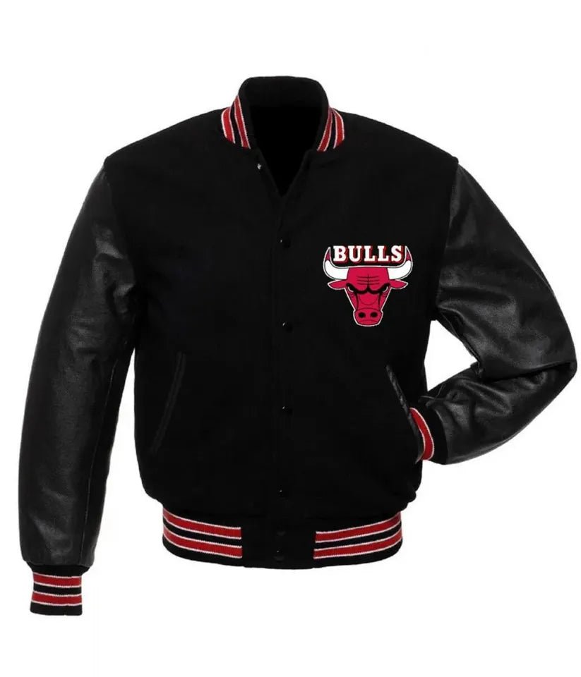Letterman Chicago Bulls Black Varsity Jacket - NHL