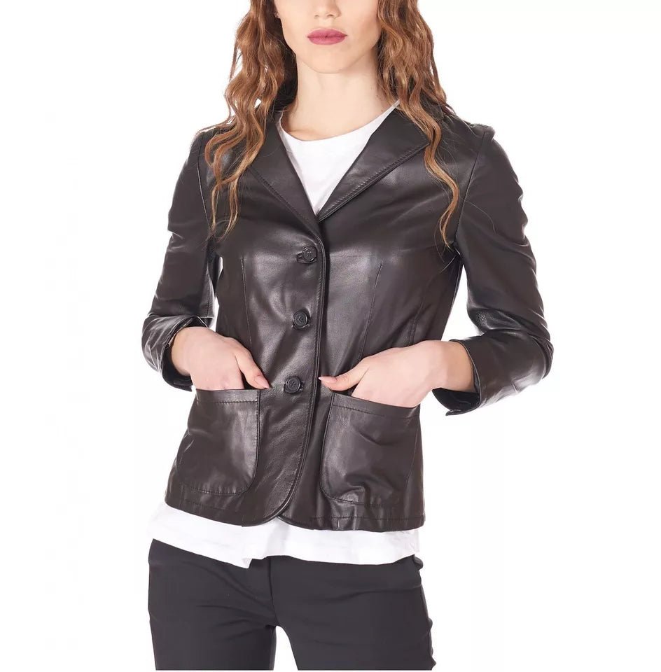 Women  Leather Blazer  Vintage Size Suede Coat Black