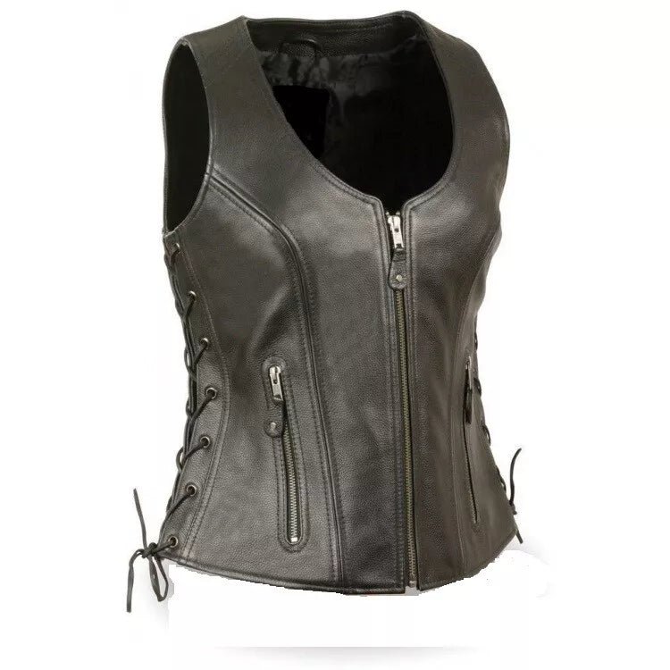 Vest Leather Jacket Women Genuine Fur Coat Biker Sheepskin Fashion Size Black