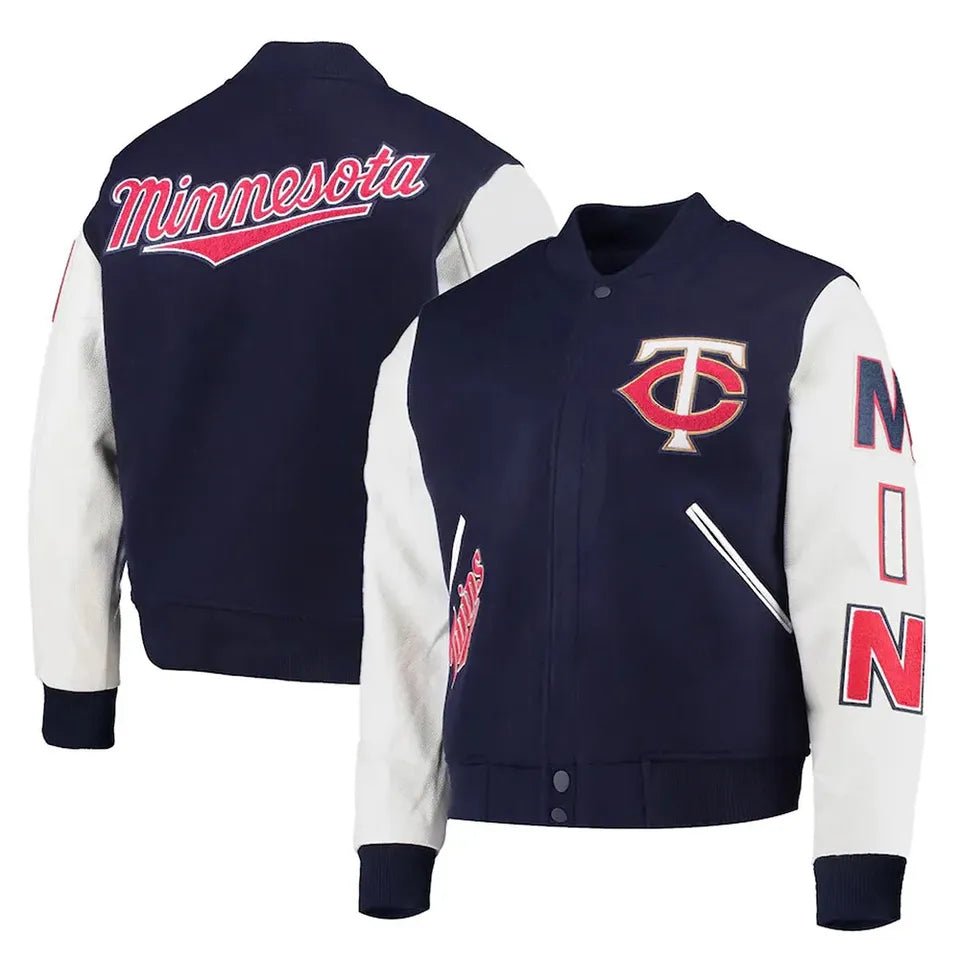 Men Letterman Minnesota Twins Navy and White Varsity Jacket - MLB