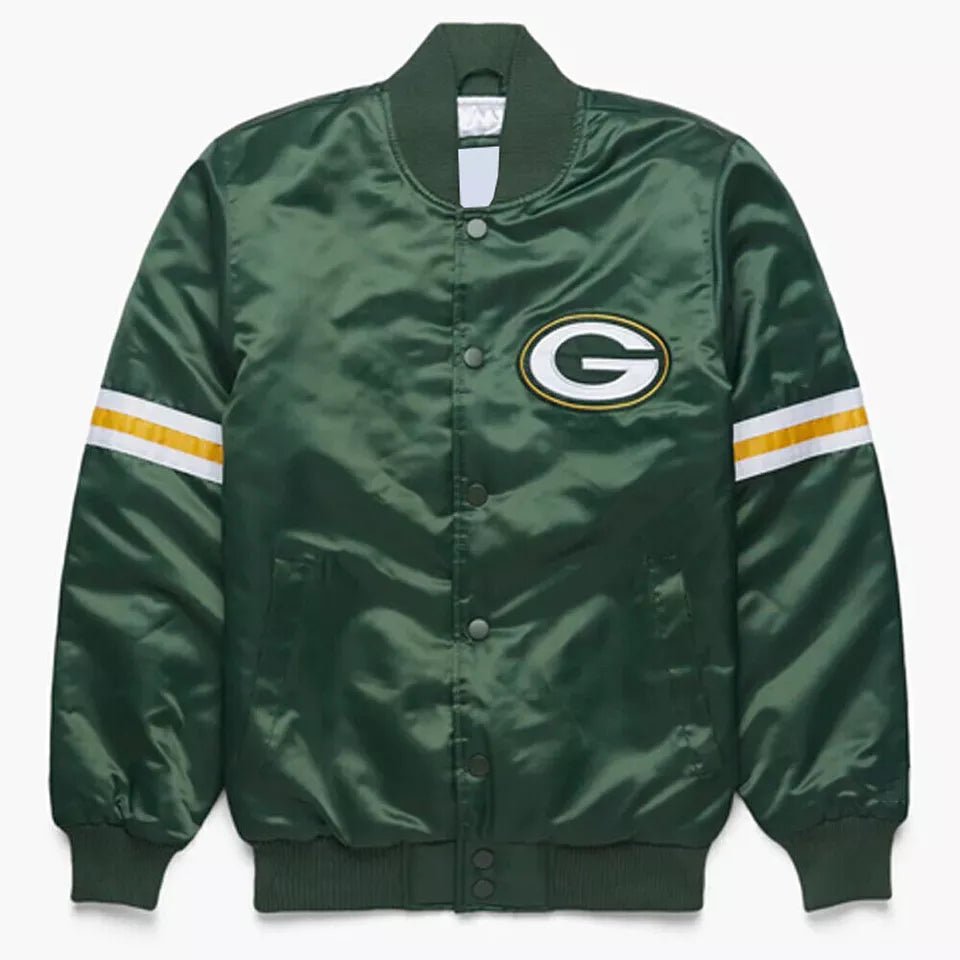 Green Bay Packers Green Satin Letterman Varsity Jacket green - NFL