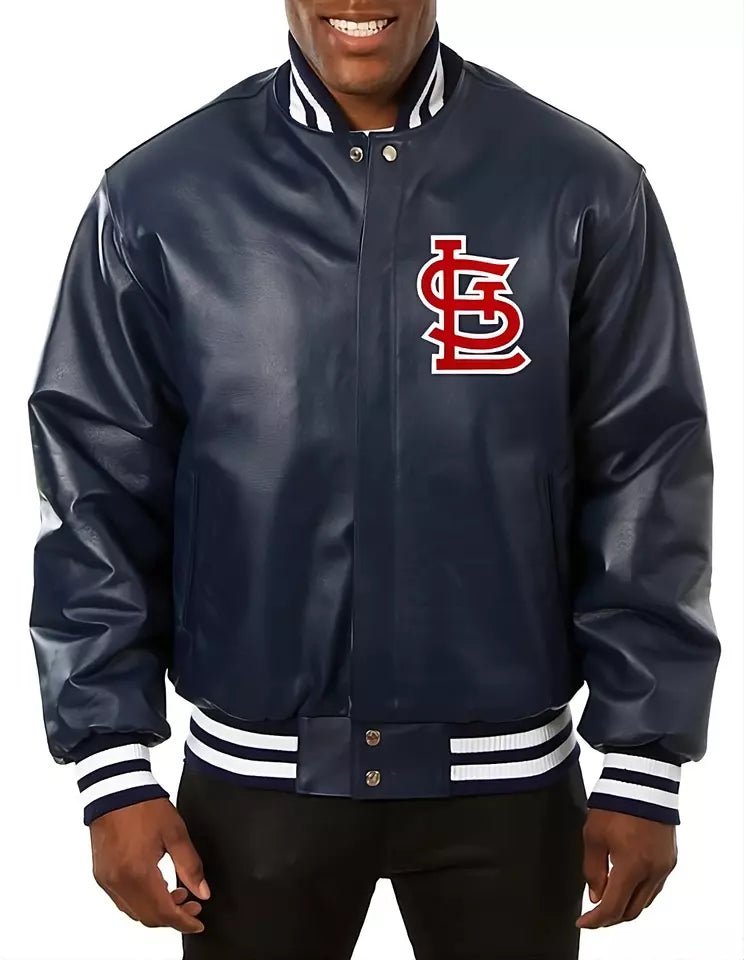 Men Letterman St Louis Cardinals Varsity Jacket Full Leather Navy Jacket - MLB
