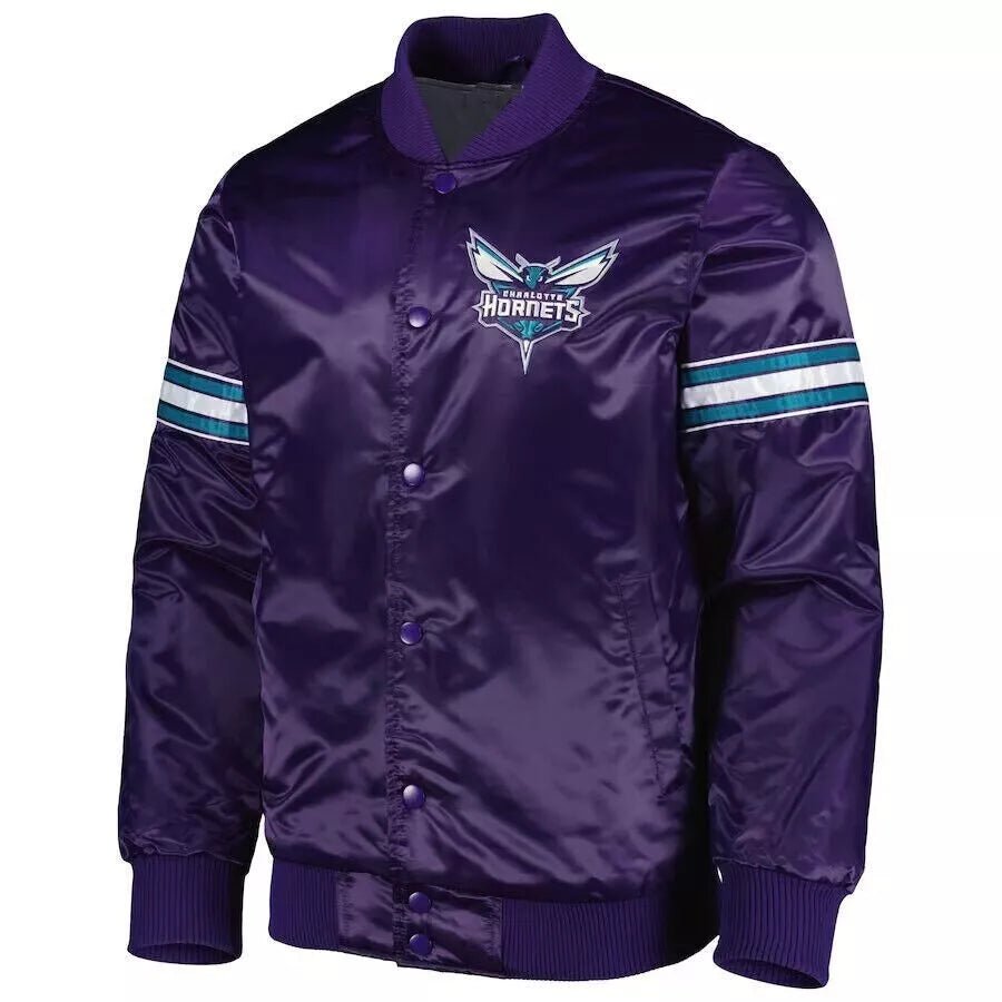 Charlotte Hornets Purple Satin Letterman Varsity Jacket - NBA