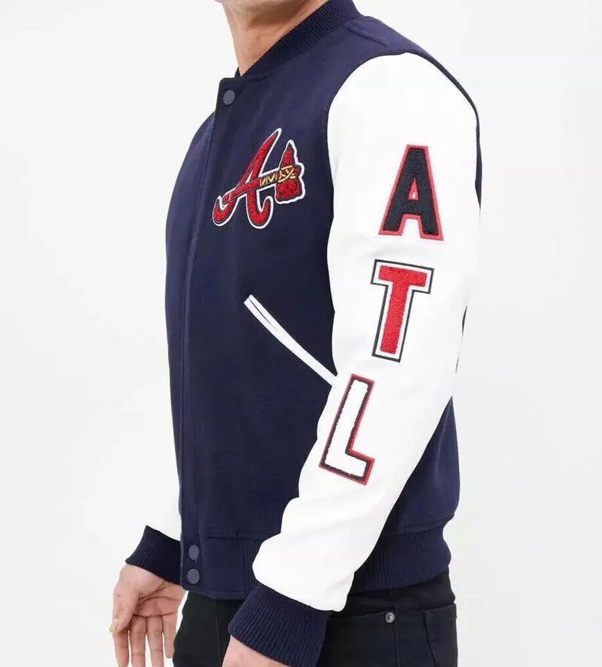 Men Letterman Atlanta Braves Wool Varsity Jacket With Leather Sleeves - MLB - Image 4