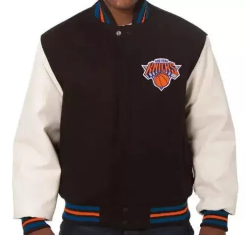Men Letterman New York Knicks Black And White Varsity Jacket - NBA