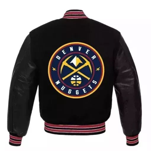 Men Letterman Denver Nuggets Black Wool and Genuine Leather Sleeves varsity jacket - NBA - Image 2