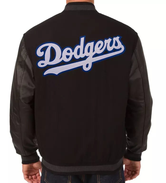 Men Los Angeles Dodgers Classic Letterman Black Varsity Jacket with Leather Sleeves - MLB - Image 2