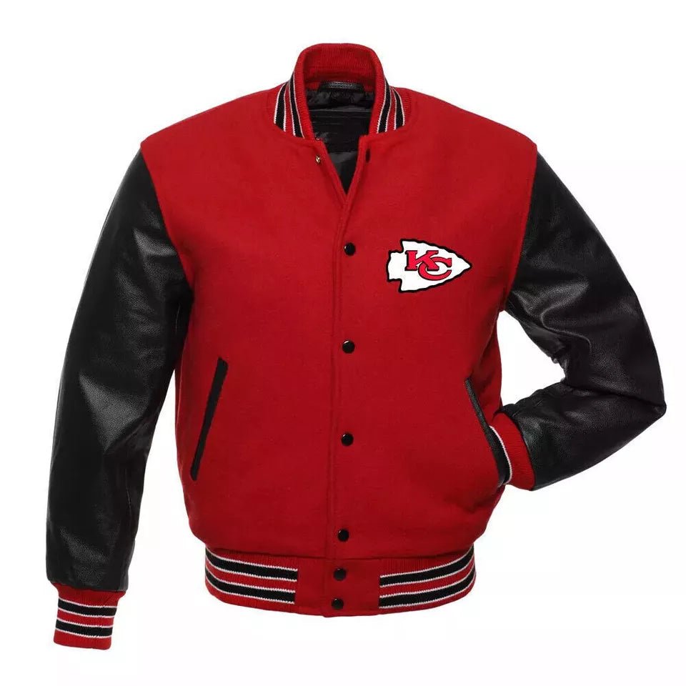 Kansas City Chiefs Varsity Jacket Wool and Genuine Leather Sleeves - NFL