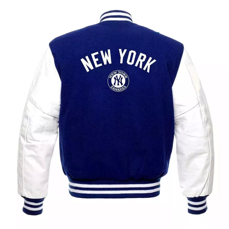Men NEW YORK Yankeees Varsity Jacket Wool & Genuine Leather Sleeves blue and white - MLB - Image 2