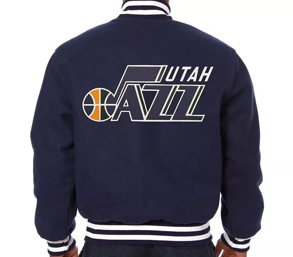 Men Letterman Utah Jazz Navy Blue All Wool Varsity Jacket - NBA - Image 2