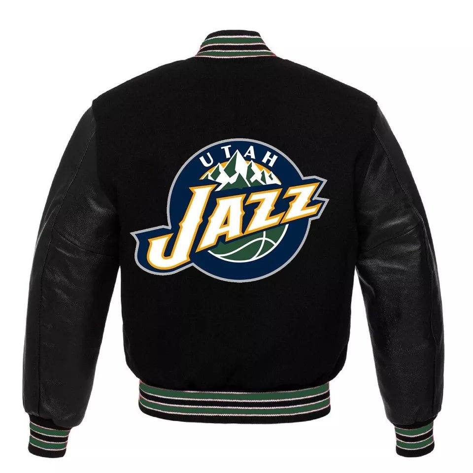 Men Letterman Utah Jazz Black Wool and Leather Varsity Jacket - NBA - Image 2