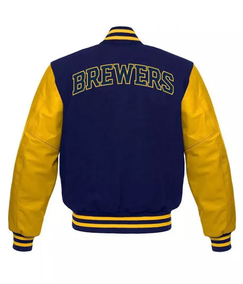 Men Letterman Milwaukee Brewers Blue and Yellow Varsity Jacket - MLB - Image 2