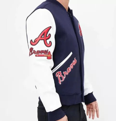 Men Letterman Atlanta Braves Wool Varsity Jacket With Leather Sleeves - MLB - Image 3