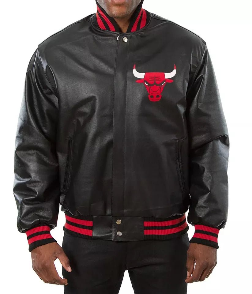Letterman Chicago Bulls Black Leather Varsity Jacket with Patches