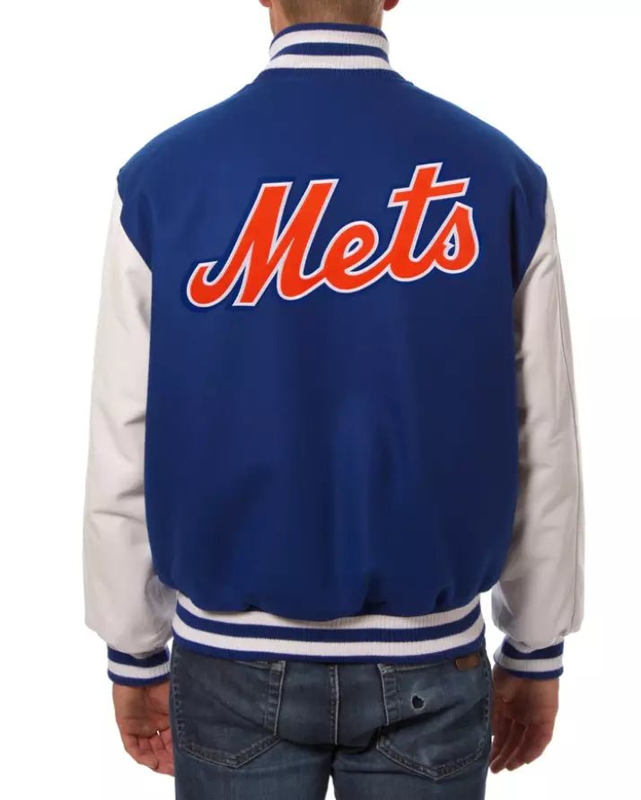 Men Letterman New York Mets Blue and White Varsity Jacket Baseball - MLB - Image 2