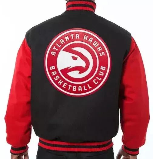 NBA Atlanta Hawks Black and Red All Wool Varsity Jacket - Image 2