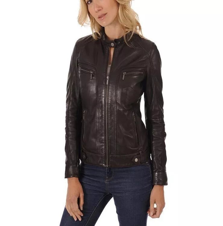 Leather Jacket Women Biker Motorcycle Women Soft Real Black