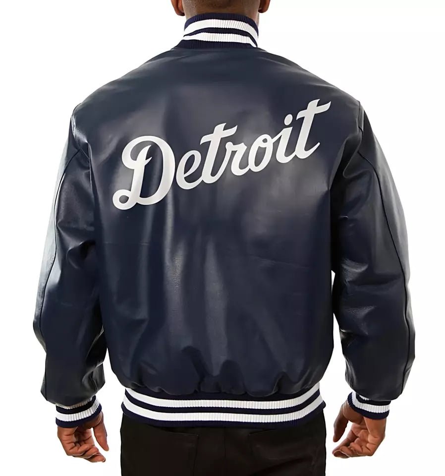 Men Letterman Detroit Tigers Logo Varsity Jacket Genuine Sheep Leather Baseball-MLB - Image 2