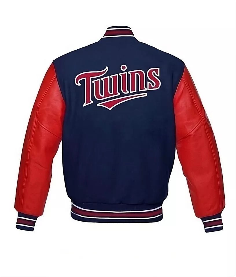 Men Minnesota Twins Navy Letterman Varsity Jacket With Red Genuine Leather Sleeves - MLB - Image 2