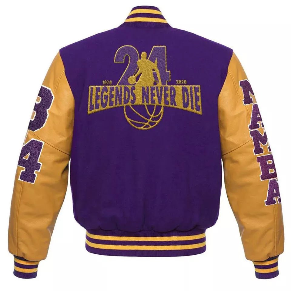 Men Letterman Los Angeles Lakers Kobe Bryant Mamba Purple and Yellow Varsity Jacket - NBA - Image 2
