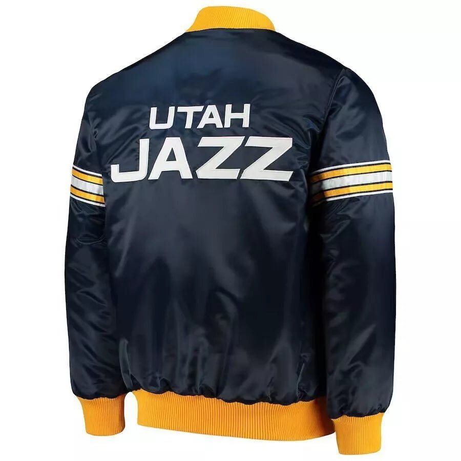 Men Utah Jazz Navy Blue Satin Letterman Varsity Jacket - NBA - Image 2