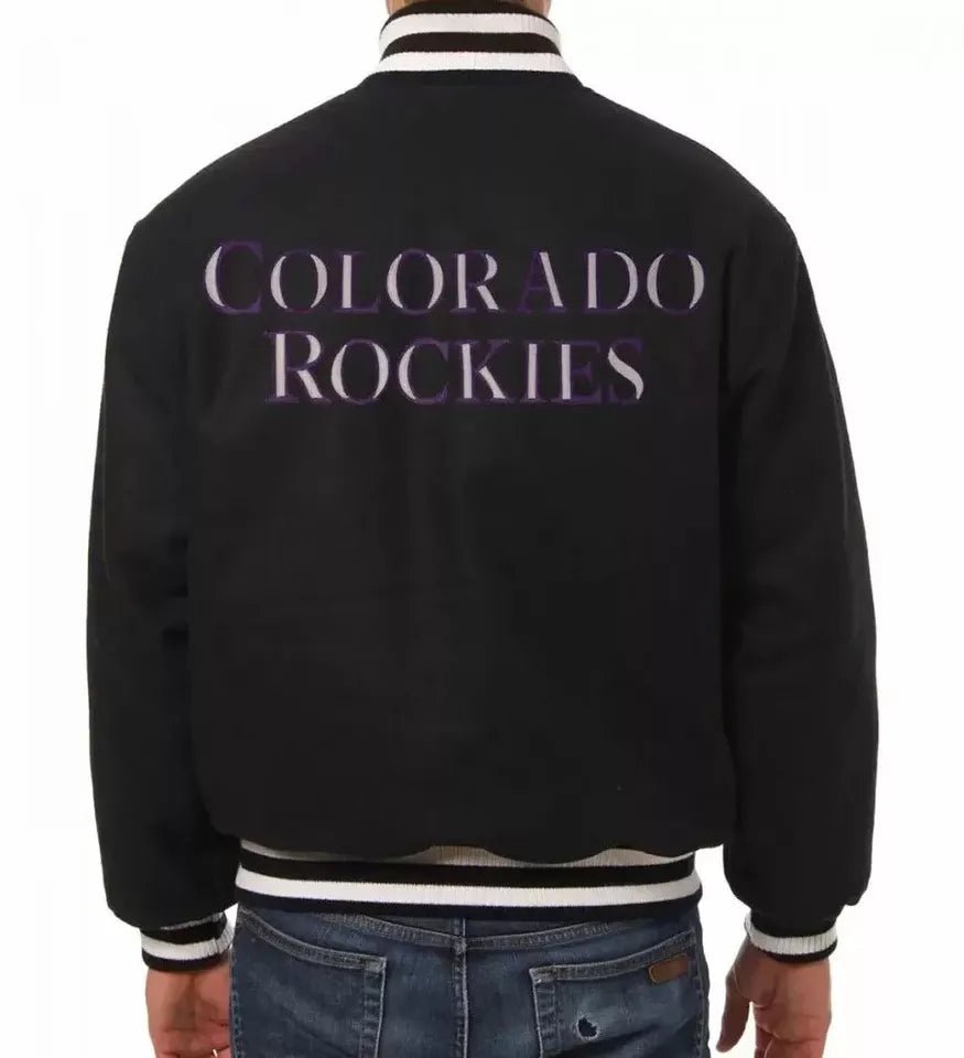 Men Letterman Colorado Rockies Black All Wool Varsity Jacket - MLB - Image 2