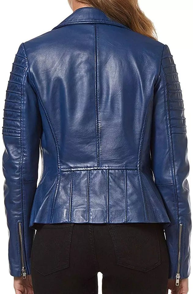 Leather Jacket Women Biker Motorcycle Women Soft Fit Size Real Blue - Image 2