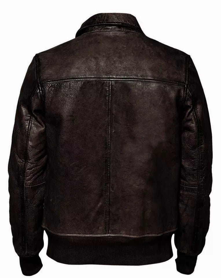 Mens Biker Motorcycle Vintage Distressed Black Bomber Winter Leather Jacket - Image 2