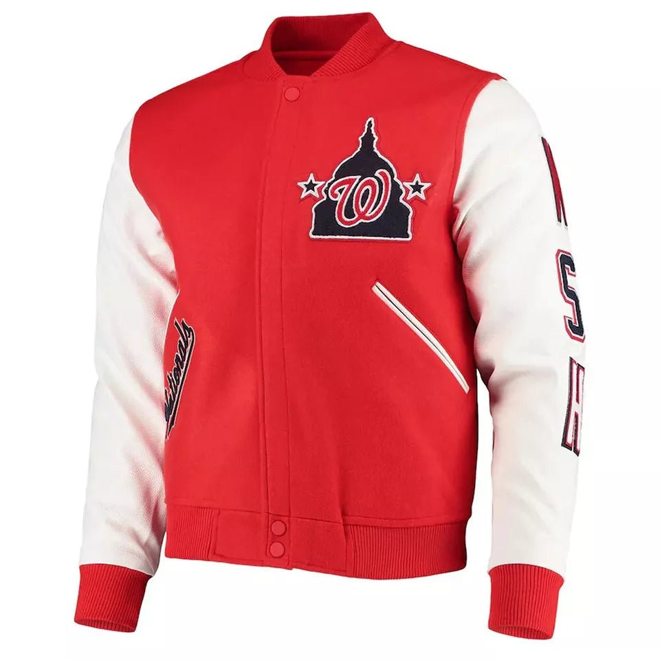 Letterman Washington Nationals Red and White Varsity Jacket - MLB