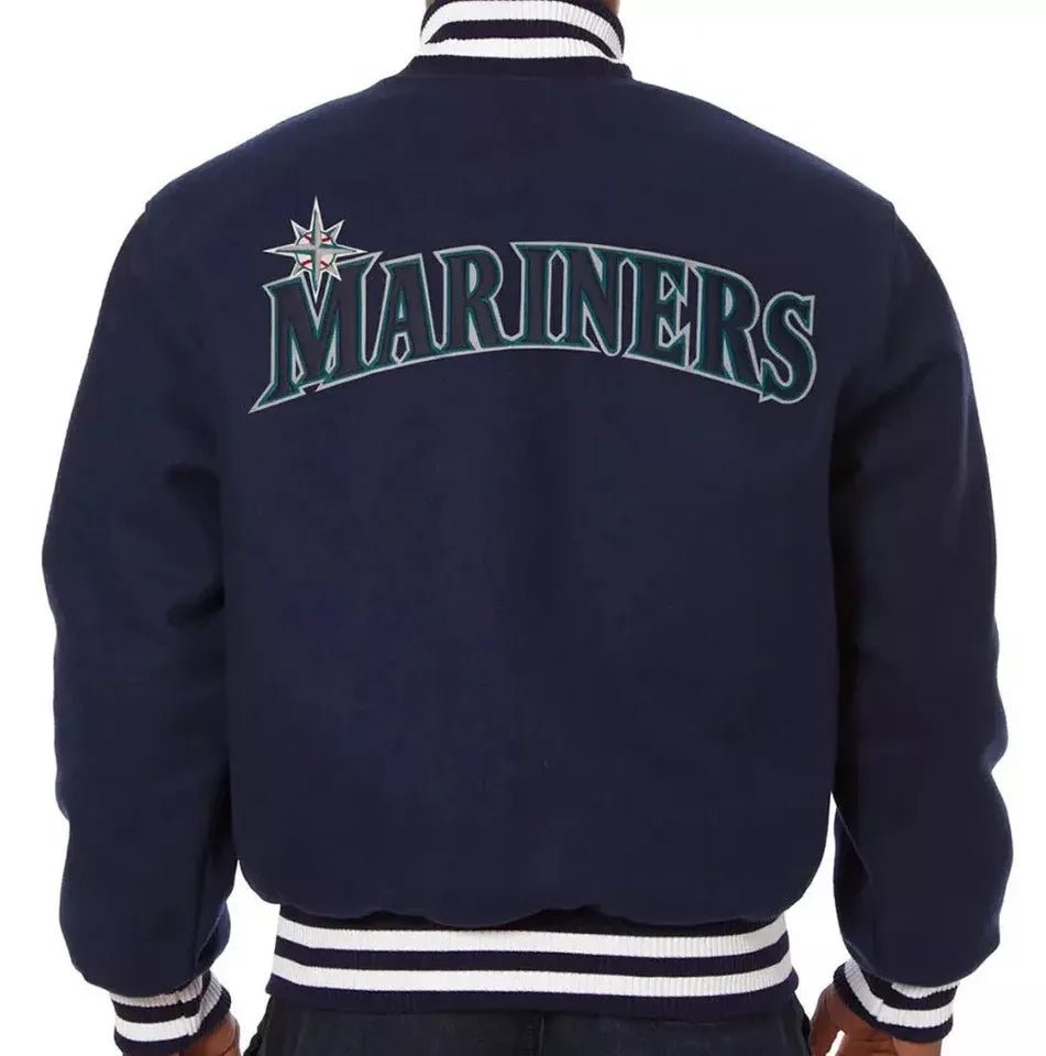 Men Letterman Seattle Mariners Navy Blue All Wool Varsity Jacket - MLB - Image 2