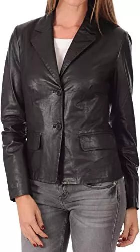 Black Leather Blazer Coat Jacket Women Lambskin Ladies Trench Biker