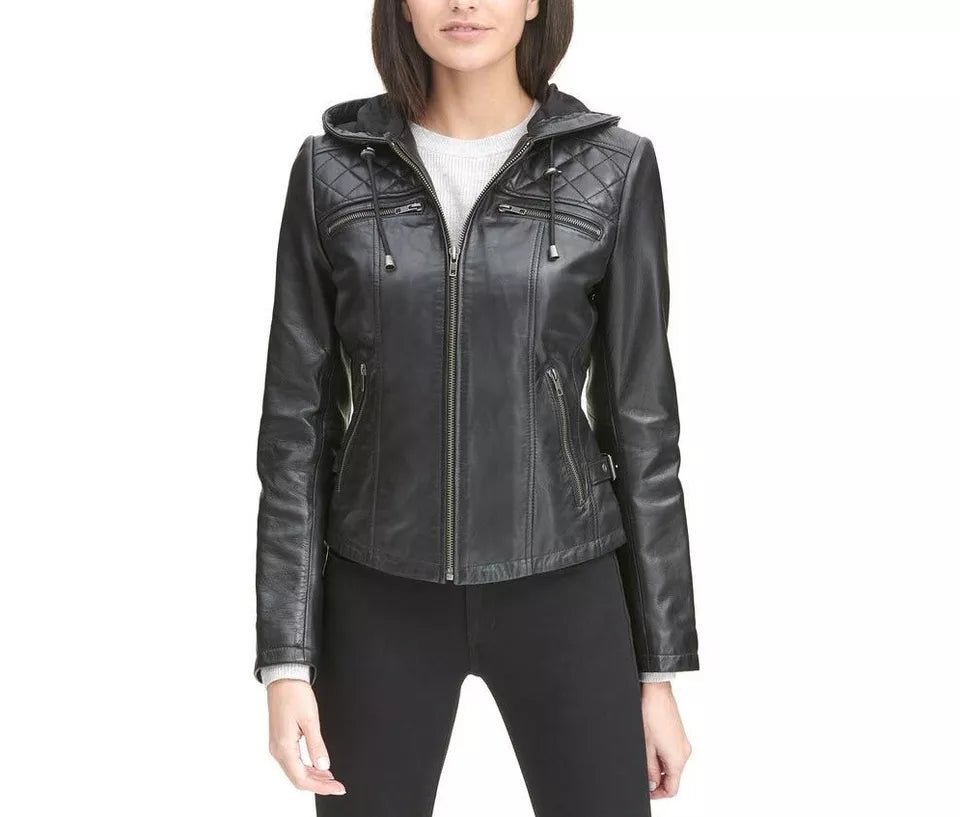 Women Biker Motorcycle  Soft  Real Black Leather Jacket