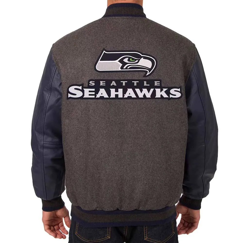Men Seattle Seahawks Charcoal and Navy Varsity Jacket - NFL - Image 2