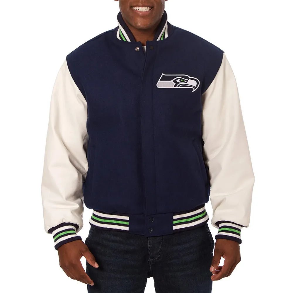 Men Seattle Seahawks Blue and White Varsity Jacket - NFL