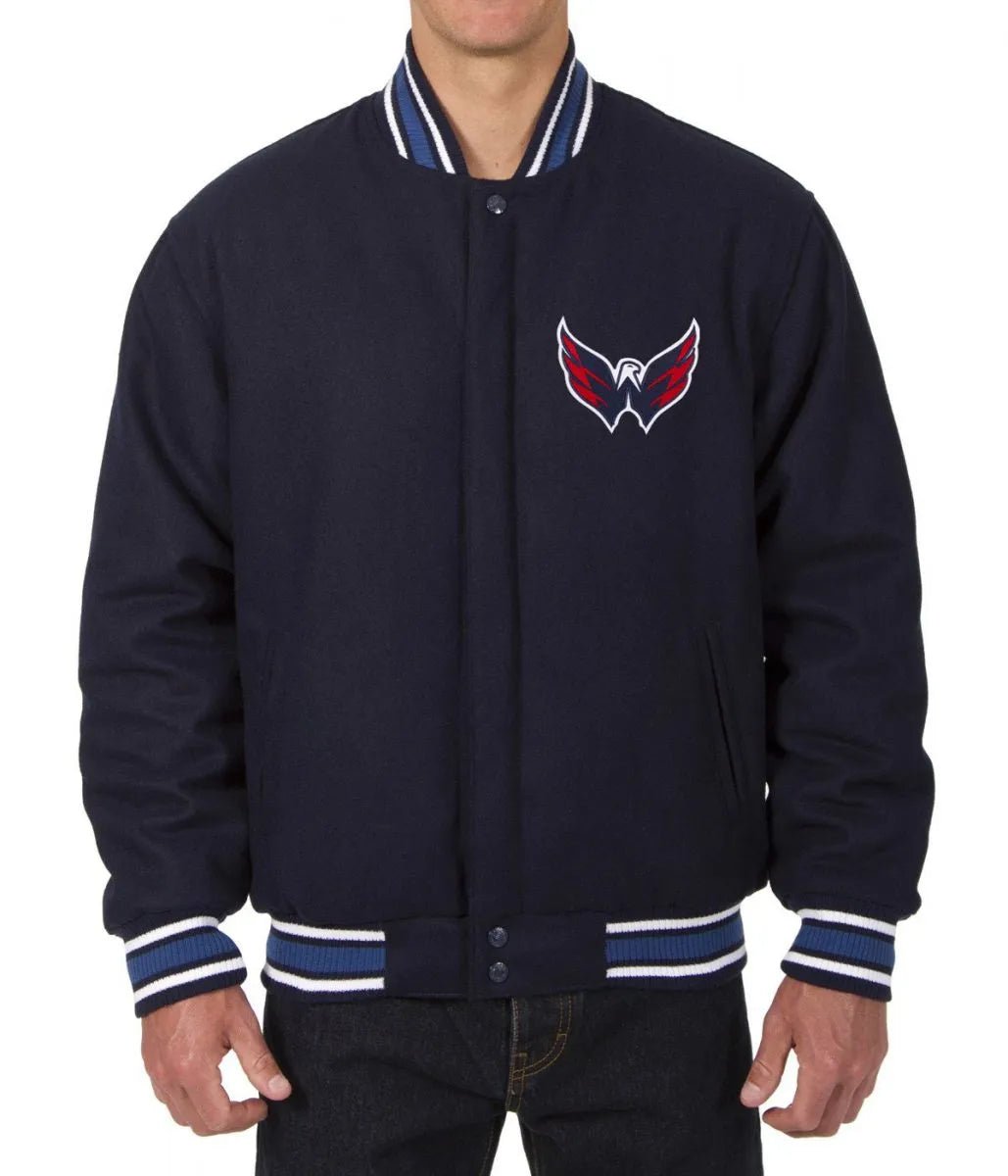 Men Washington Capitals Navy Blue Wool Varsity Jacket - NHL