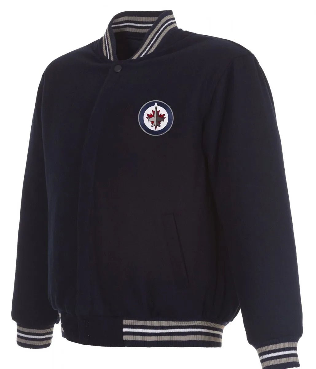 Men Winnipeg Jets Navy Blue Wool Varsity Jacket - NHL